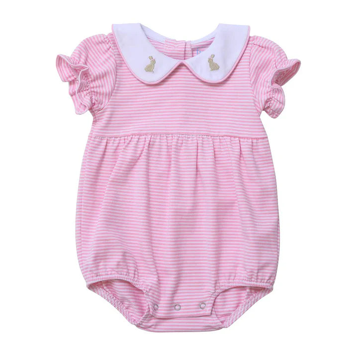 Bunny Embroidered Collared Bubble, Pink