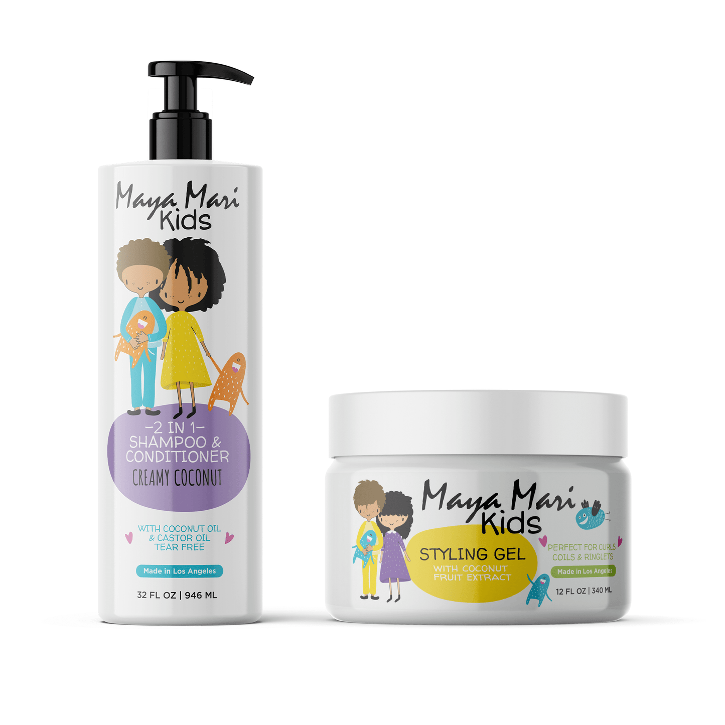 Maya Mari Kids 2in1 Shampoo + Conditioner with Tear-Free Formula and Bonus Hair Gel - Perfect for Kids Daily Hair Care Routines for Both Boys and Girls by Los Angeles Brands