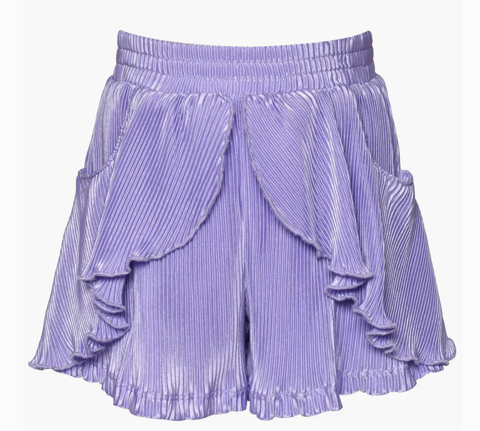 Pleated Tulip Ruffle Short, Purple