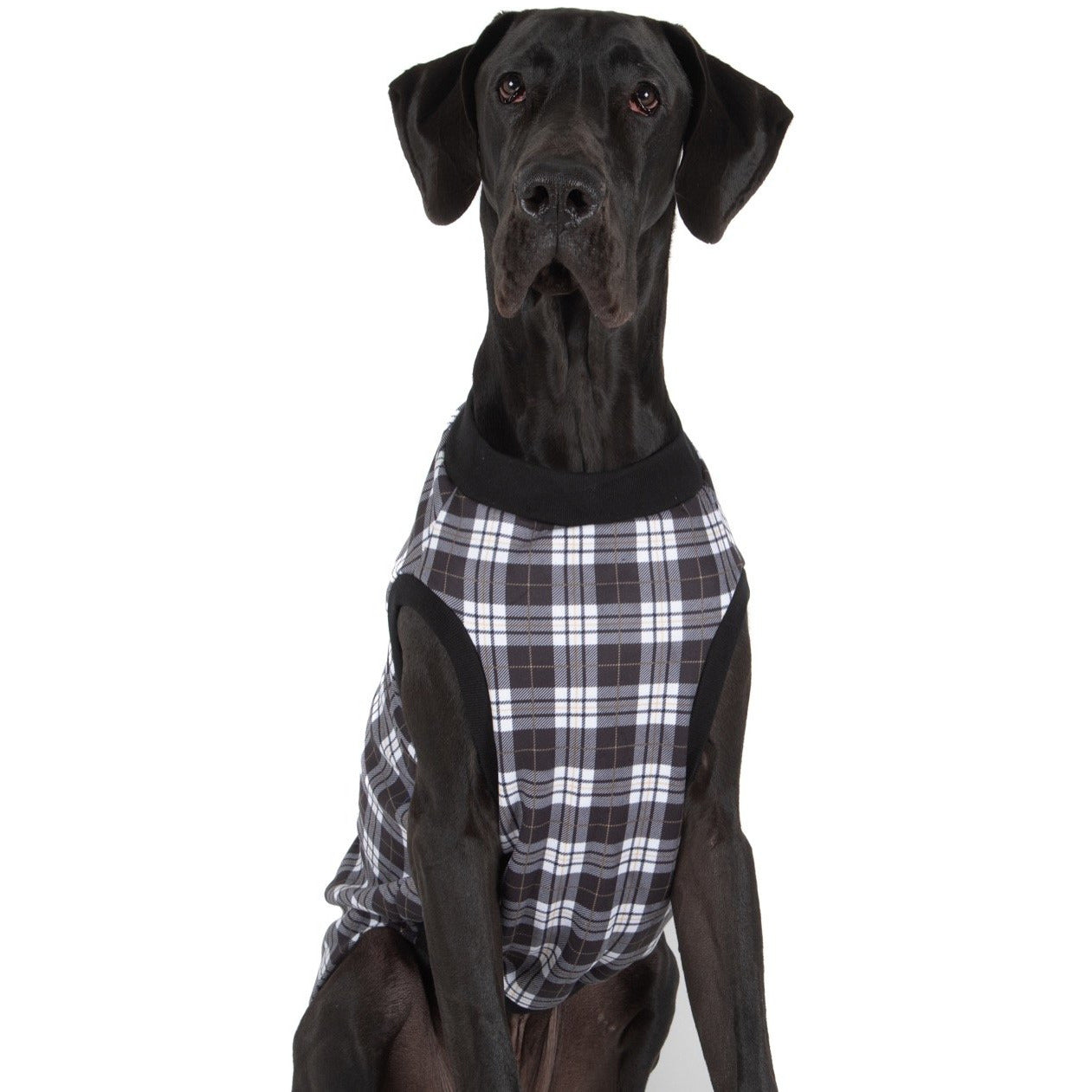 DOG FLEECE PYJAMAS: Black Plaid {FINAL SALE}