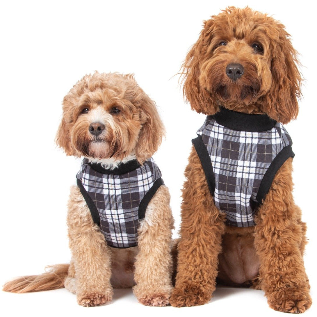 DOG FLEECE PYJAMAS: Black Plaid {FINAL SALE}