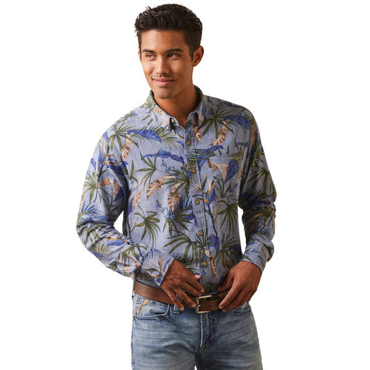 Ariat Men's Blue and White Iverson Hawaiian