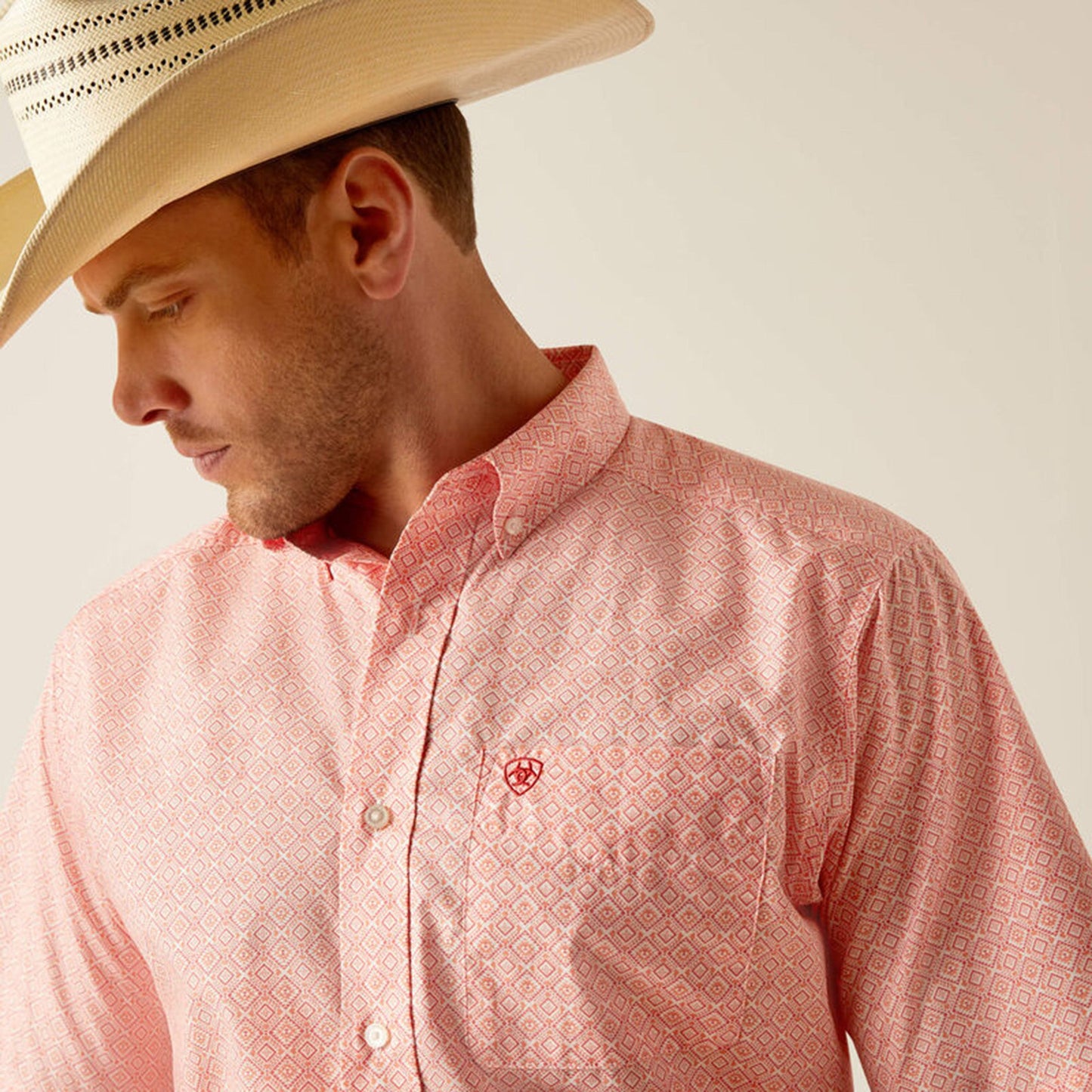 Ariat Men's Kamden Coral Geo Print Short Sleeve