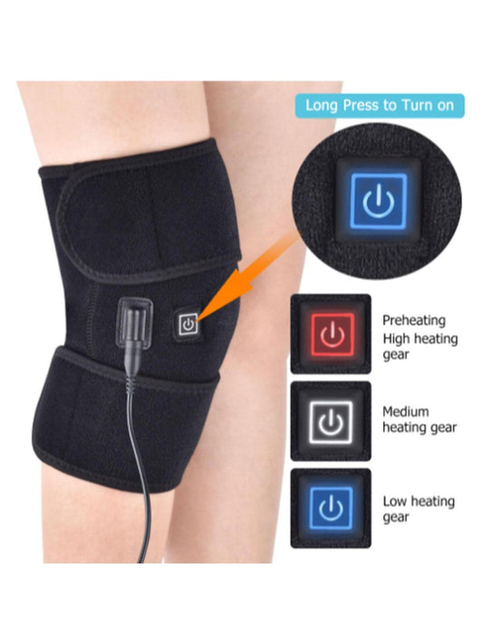 1pc Black Knee Brace Massager, Modern Fabric Heating & Massaging Knee Pad For Home