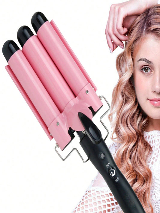 1pc, 3 Barrel Curling Iron With 22mm Ceramic Barrels, Adjustable Temperature Hair Styling Tool For Achieving Waves