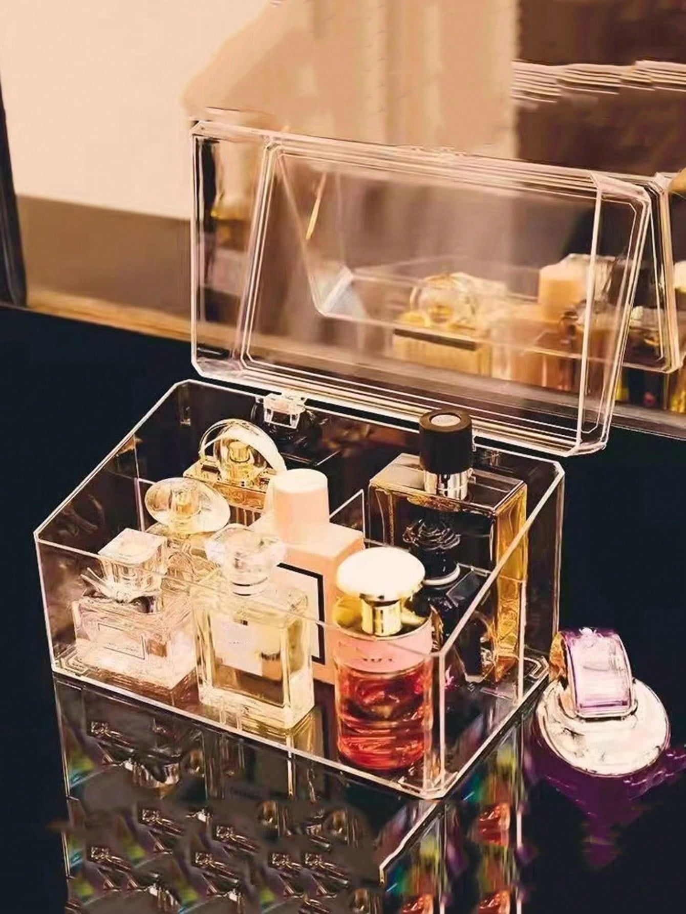 1pc Flip Cover Dustproof Transparent Acrylic Large Capacity Perfume & Cosmetic Storage Box - Desktop Tidy Organizer