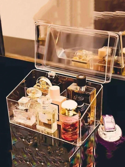 1pc Flip Cover Dustproof Transparent Acrylic Large Capacity Perfume & Cosmetic Storage Box - Desktop Tidy Organizer