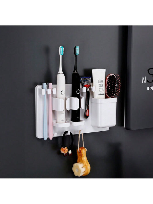 1pc Toothbrush Razor Holder For Shower: Wall Mounted Tooth Brush Organizer - Self Adhesive Hanging Mount For Bathroom Toothpaste Shaver Loofah & Electric Toothbrush