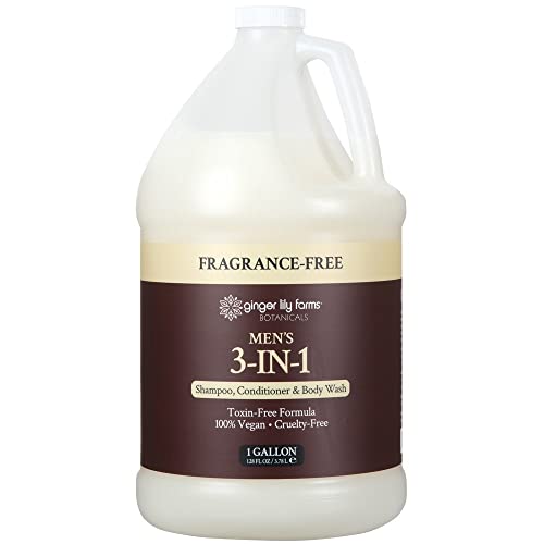 Ginger Lily Farms Botanicals Men's 3-in-1 Shampoo, Conditioner & Body Wash, 100% Vegan & Cruelty-Free, Fragrance-Free, 1 Gallon (128 fl oz) Refill