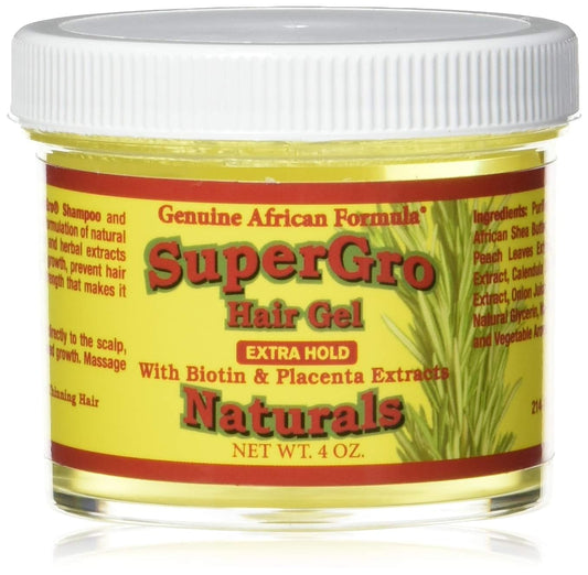 Genuine African Formula SuperGro Hair Gel with Extra Hold-For Breading, Locking, Twisting, Retwisting, Styling-Natural Hair Gel, Frizzy Hair-Hair Care Gel 4oz