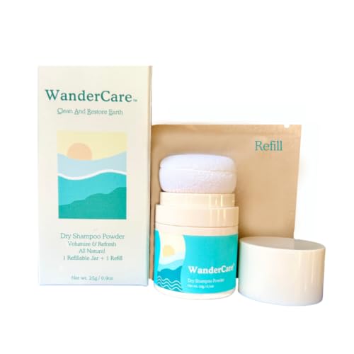 Dry Shampoo Volume Powder | Natural, Eco-friendly, Non Aerosol, Refillable | USA-Made | Refreshes, Volumizes | For Light, Medium or Dark Hair | 1 Refillable Jar + 1 Plastic-free Refill