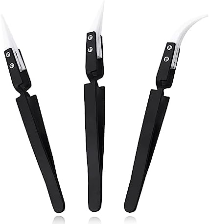 Precision Tweezers Reverse Ceramic Tweezers 3 PCS Electronic Tweezers, Soldering Hot Tweezers Self Locking Tweezers with Ceramic Tips-UY3