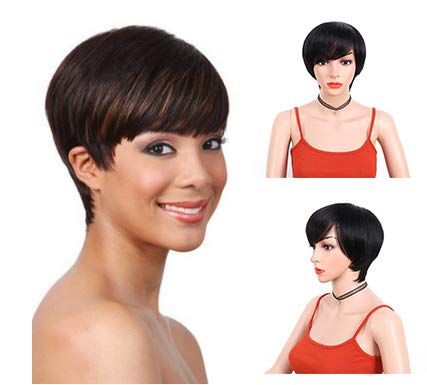 LIQINGSI Short Straight Hair Wigs with Bangs Pixie Cut Human Hair Wigs for Women