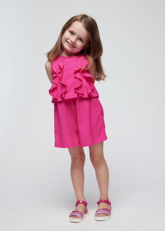 Ruffled Crepe Jumpsuit, Fuchsia