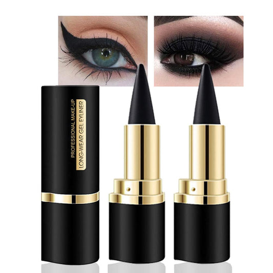 Kaely 2Pcs Black Gel Eyeliner Pencils Set,Waterproof Eye Liner Pen,Cat Face Makeup Stencil,Cat Eye Black Smokey Eyeshadow Palette Stick,Gothic Halloween Makeup,delineador de ojos contra el agua