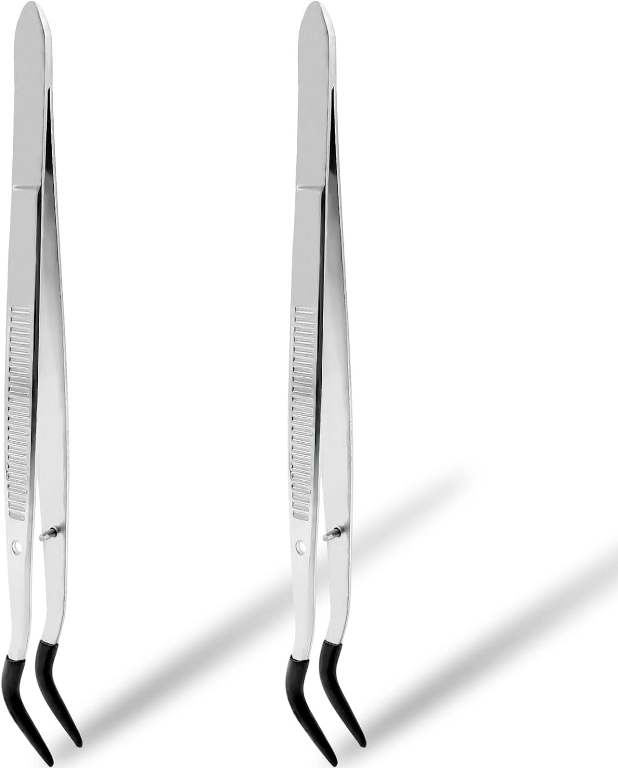 2 Pieces Rubber Tipped Tweezers, Bent Tip Tweezers Lash Tweezers for Eyelash Extensions Rubber Curved Tweezers Stainless Steel for Craft Industry Jewelry Lab