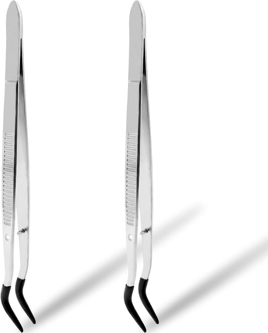 2 Pieces Rubber Tipped Tweezers, Bent Tip Tweezers Lash Tweezers for Eyelash Extensions Rubber Curved Tweezers Stainless Steel for Craft Industry Jewelry Lab