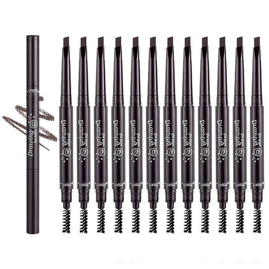 Jutqut 12PCS Medium Brown Eyebrow Pencil Eyeliner Set, Double Head Waterproof Eye Brow Pencil with Eyebrow Brush, Easy to Color, Long Lasting Eye Liner Pen for Women Professional Eye-Makeup