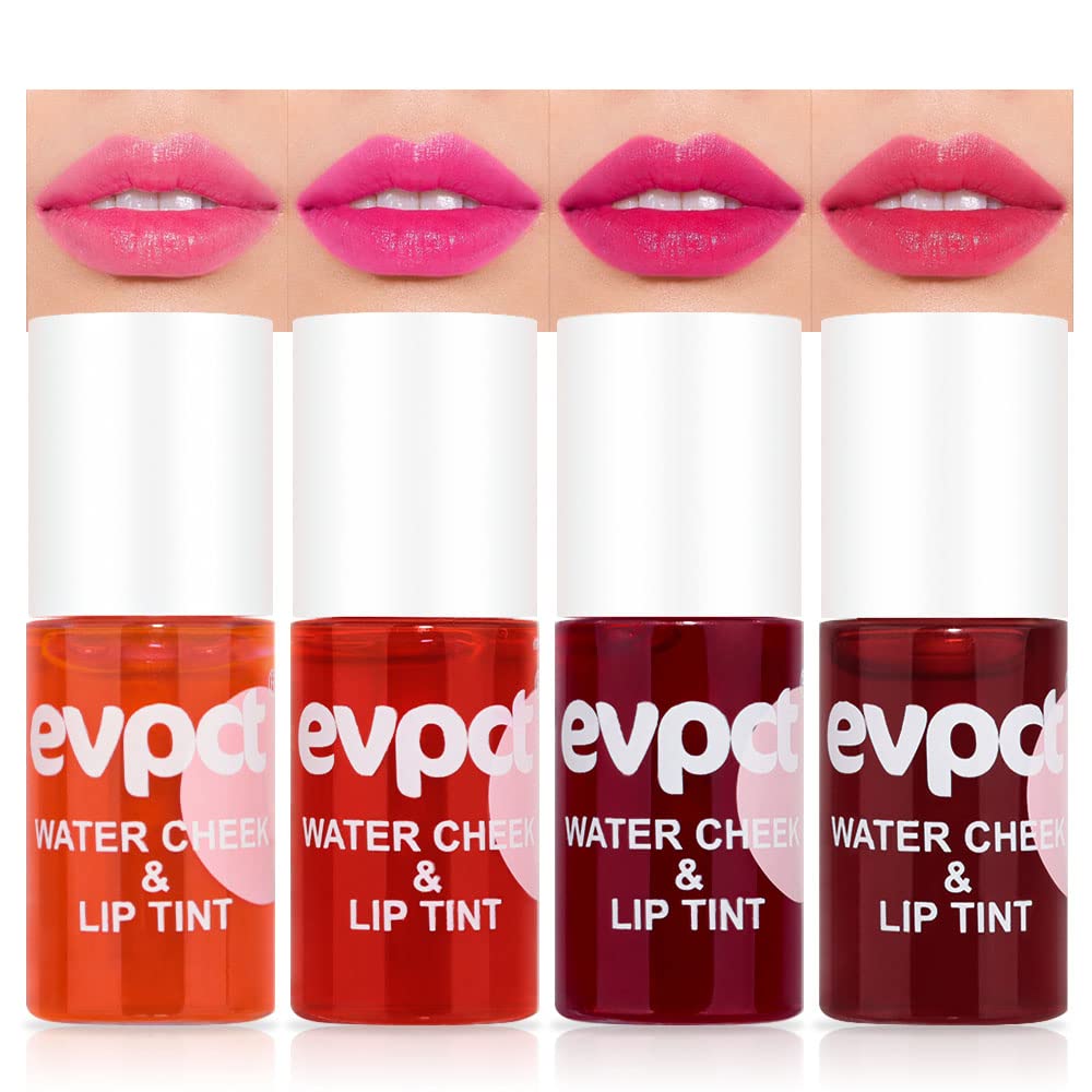 evpct 4Pcs Apple Strawberry Watermelon Cherry Korean Water Pink Red Lip Tint Lip Inks Stain Set for Lips Cheeks Long Wear tintas de labios tinte para labios tinta de labios de larga duracion duraci—n
