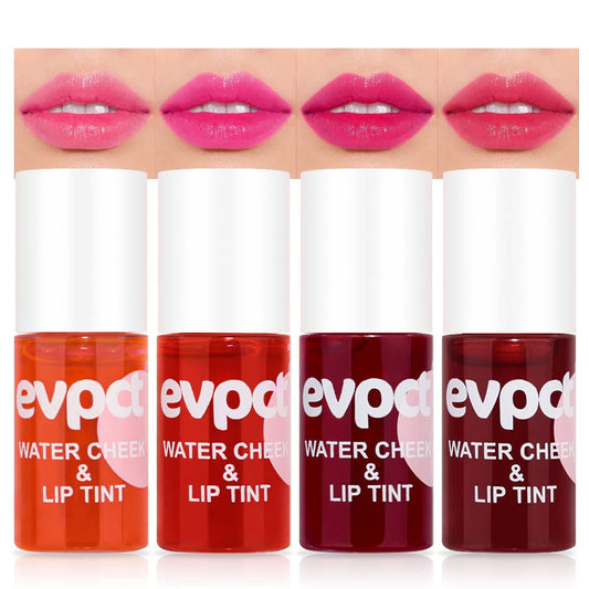 evpct 4Pcs Apple Strawberry Watermelon Cherry Korean Water Pink Red Lip Tint Lip Inks Stain Set for Lips Cheeks Long Wear tintas de labios tinte para labios tinta de labios de larga duracion duraci—n