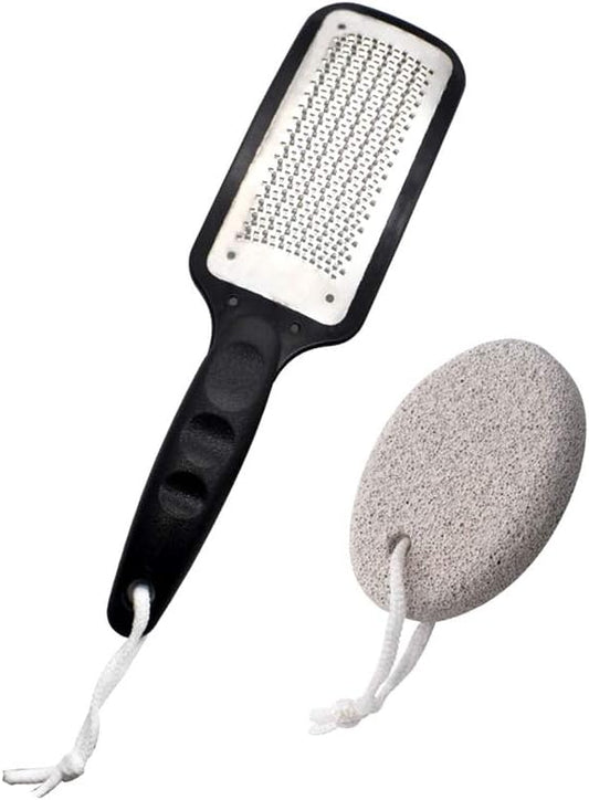 The Original Pumice Stone for Feet and Foot File Set – Rust-Resistant Stainless Steel Foot Scrubber, Scraper, or Callus Remover and Stone Help Smooth Rough, Dry Heels and Feet – Spa and Pedicure Items