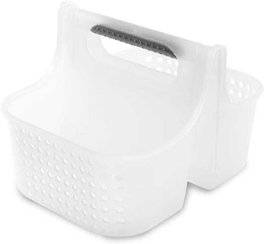 Madesmart 2-Compartment Soft Grip Shower Tote for Bathroom Organization, Plastic Storage Shower Caddy Bucket, Small, Frost