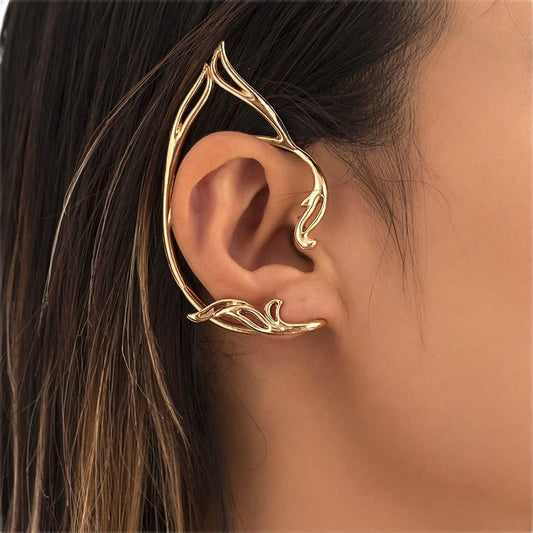 Wiwpar 2PCS Gothic Elves Ear Cuffs Simple Non-Pierced Cosply Cat Ear Wrap Statement Jewely for Halloween Easter Elf Hollow Cartilage Climber Earrings Trendy Retro Punk Elf Clip Earrings for Teen Girls Women_gold)