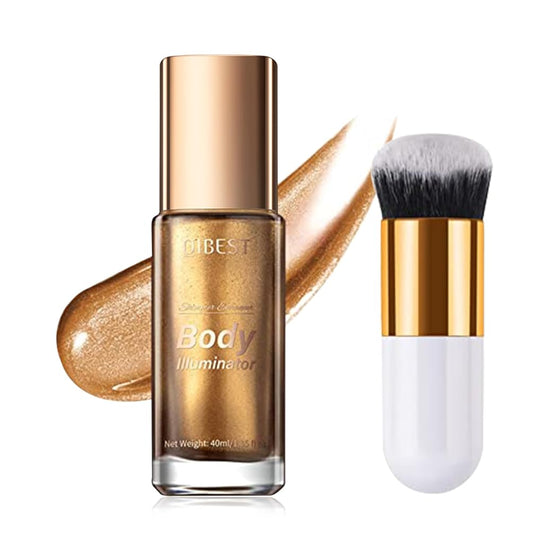 40ml Body Shimmer Oil,Liquid Body Illuminator, Waterproof Moisturizing And Glow For Face & Body, All-In-One Makeup Liquid Illuminator, Summer Body Luminizer,Makeup Brush Include (04#Glistening Bronze)