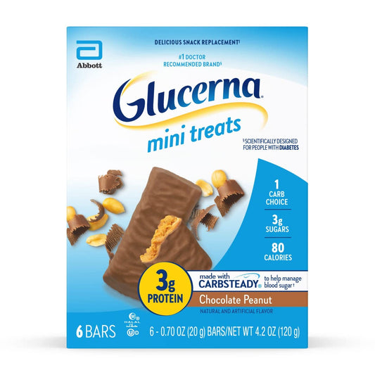 Glucerna Mini Treats, Diabetic Snack Replacement to Support Blood Sugar Management, 80 Calories, Chocolate Peanut, 6-Bar Pack, 6 Count