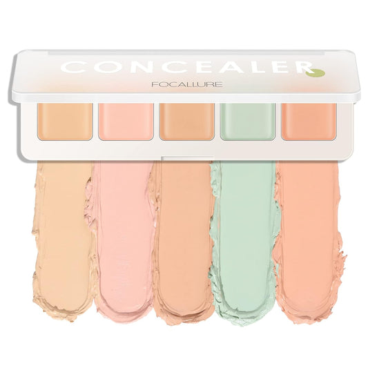 FOCALLURE Color Correcting Concealer Palette - 5 Colors Corrector Palette - Cream Camouflage Contour Palette - Face Contouring Highlighter Pallet - Conceals Dark Circles,Blemishes,Redness