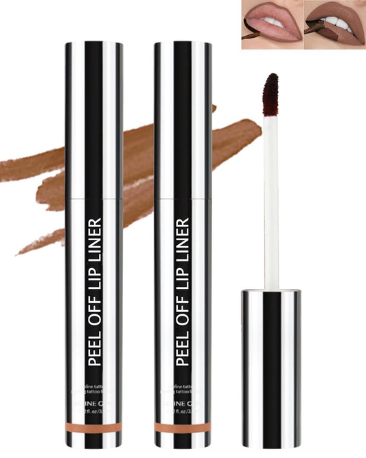 2 PCS Peel Off Lip Liner Stain Set, Waterproof Long Lasting Tattoo Peel & Reveal Lip Stain Lip Tint, High Pigmented Lip Gloss Non Stick Tear Off Liquid Lipstick Matte Finish Women Girls Lip Makeup -02