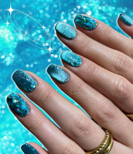 COSMOO Rainbow Cat Eye Gel Nail Polish Lake Blue Magnetic CatEye Gel Nail Polish with Velvet Glitter Effect (Sea Elf Blue)
