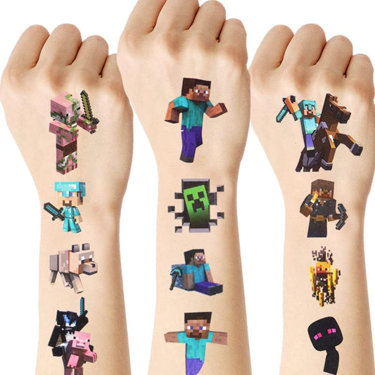 8 Sheet Minecraft Temporary Tattoos for Kids, Minecraft Tattoos for Boys Girls Minecraft Birthday Party Supplies Decorations,DIY Waterproof Minecraft Tattoos Stickers