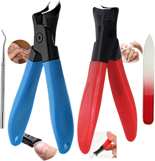 Thick Hard 2 Nail Clipper(Flat and Bevel Long Handle Adult, toenails Stainless Steel Large Opening Pliers Head Large Nail Clippers&Nano-Glass Nail Files&ingrown Nail Lifter 4 pcs…