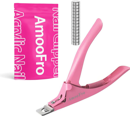 Acrylic False Nail Clippers with Magnets Sizer,Nail Tip Cutter for False Nails with Length Measurement, Adjustable Stainless Nail Trimmer, Manicure Tool for Salon Home Nail Art