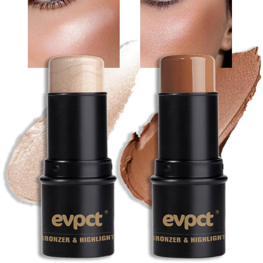Kaely 2Pcs Cream Contour Highlighter Stick Kit,Bronzer Cheek Contouring Highlight Palette,Primer Makeup Face Brightens & Shades,maquillaje contorno en crema Bronzing Foundation Stick Waterproof,04+07