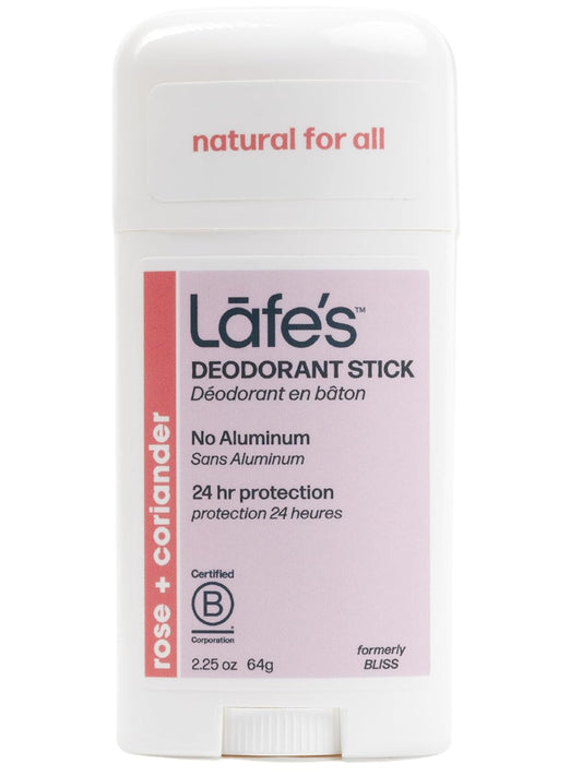 Lafe's Natural Deodorant | 2.25oz Aluminum Free Natural Deodorant Stick for Women & Men | Paraben Free & Baking Soda Free with 24-Hour Protection (Rose & Coriander, 2.25oz)