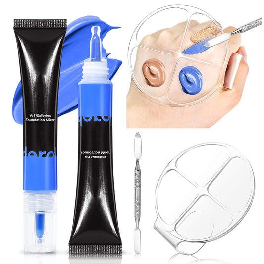 HOSAILY Blue Foundation Mixing Pigment, Color Corrector Blue Pigment for Foundation, Warm to Cold, Smooth and Easily Blends with Foundation, Including Hand Makeup Mixing Palette