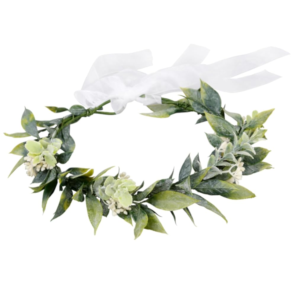 WOVOWOVO Green Leaf Crown Flower Headband For Girls Women, Bridal Flower Crowns Bride Hair Accessories Floral Eucalyptus Wreath With Ribbon For Wedding Birthday Vacation Party Festival Photo Prop