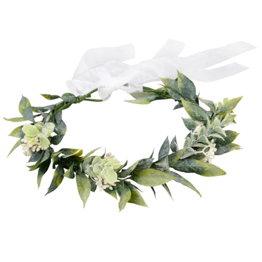 WOVOWOVO Green Leaf Crown Flower Headband For Girls Women, Bridal Flower Crowns Bride Hair Accessories Floral Eucalyptus Wreath With Ribbon For Wedding Birthday Vacation Party Festival Photo Prop