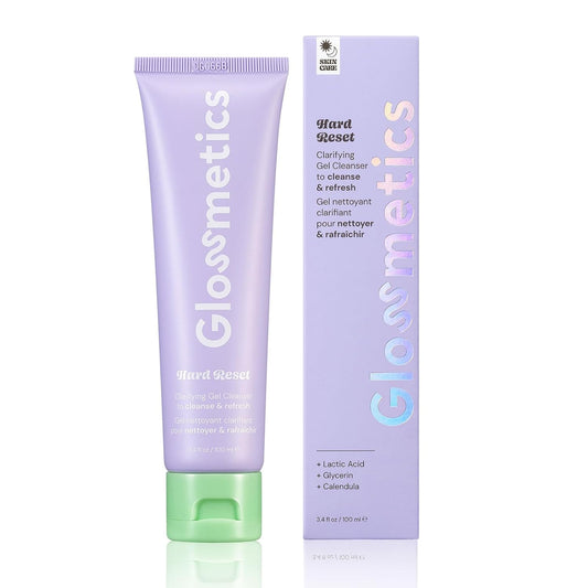Glossmetics Hard Reset Clarifying Gel Face Cleanser for Normal to Combination Dry Skin, Hydrating Makeup Remover with Calendula, Lactic Acid, Glycerin