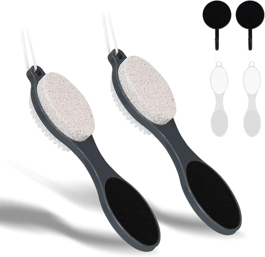 Foot File Callus Remover-2 Pcs 4 in 1 Foot Scrubber Dead Skin Remover for Feet,Pumice Stone, Foot Rasp and Sand Paper for Home Foot Care (Grey Pedicure Foot File)