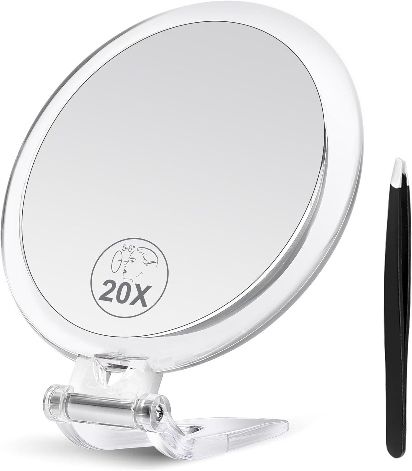 B Beauty Planet 20X Hand Mirror, Magnifying Mirror with Handle and Tweezers, 270 Degree Rotation Desk Mirror, Travel Magnifying Mirror for Adjustable Handle, 20X Makeup for Apply Eyelashes