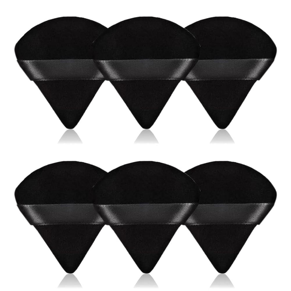 6Pcs Triangle Powder Puff,Soft Velour Face Makeup Sponge Powder Puffs,Loose Powder Cosmetic Foundation Mineral Powder Wet Dry-Black