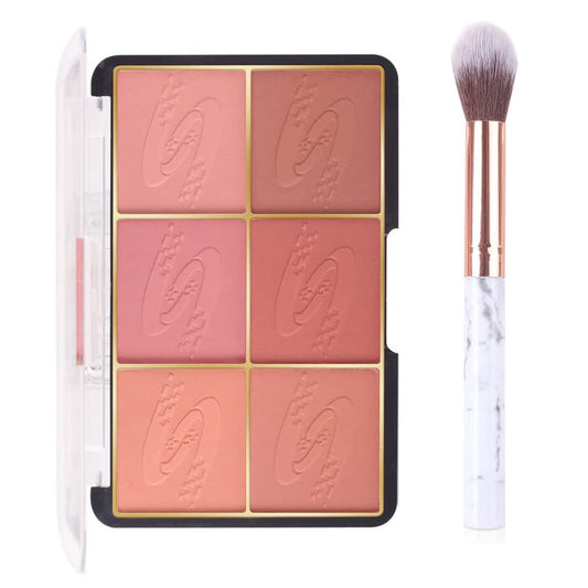 Go Ho 6 Colors Face Blush Palette,Light Matte Contour Blush Makeup Palette,Bright Powder Mineral Blusher Kit with Brush-02