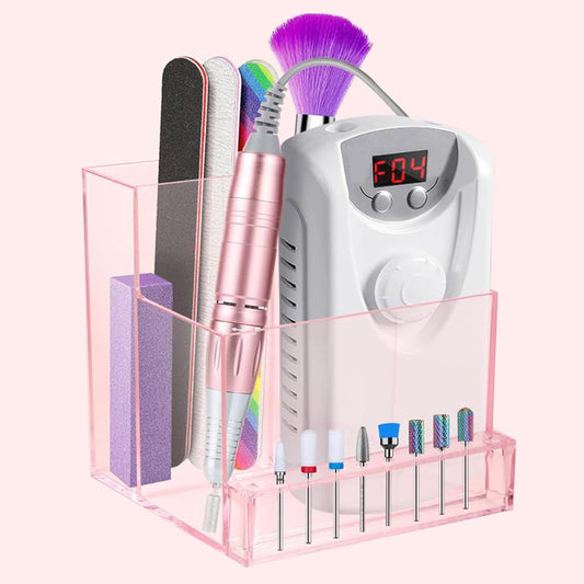 Nail Drill Machine & Bits Holder Storage Case,Transparent 10 Holes Nail Drill Grinding Bit Organizer Nails Manicure Tools Display Box for Nail Salon(Pink)