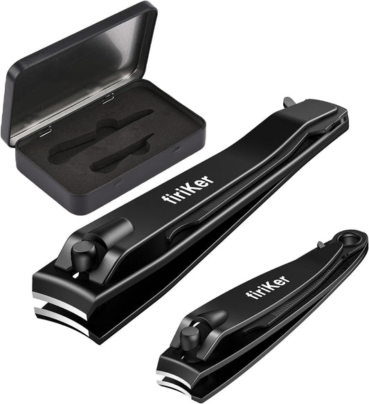 Nail Clippers Set, Heavy Duty Black Matte Stainless Steel nail Clipper with Nail File, Ultra Sharp Fingernail and Toenail Clipper Cutters, Nail Clipper Tools for Men & Women with Gift Tin Case
