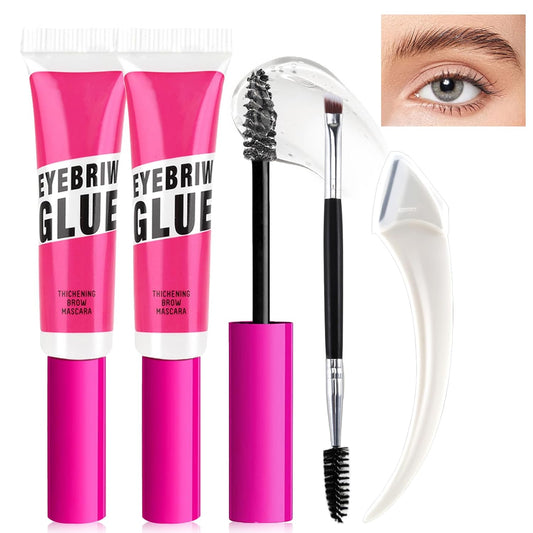 Jutqut 2PCS Clear Brow Glue, Extreme Hold Eyebrow Gel, Brow Fast Sculpt, Waterproof, Transfer-proof, with 1 Brow Razor & 1 Brush #09