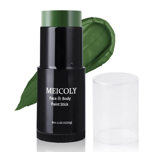 MEICOLY Witch Green Face Body Paint Stick(1.06 Oz),Hunting Camo Stick,Cream Gamora Hulk Face Paint,Waterproof Green Eye Black for Sports,Halloween Facepaint SFX Christmas Grinch Cosplay Makeup,Green