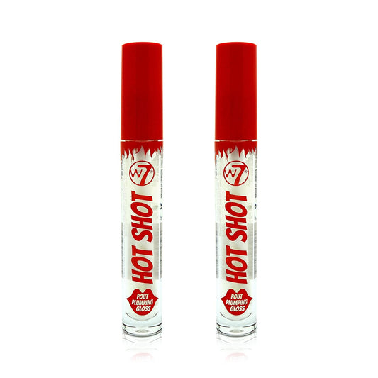 W7 Hot Shot Plumping Gloss Bundle - Enhancing Plump Effect For Fuller Lips - Clear, Natural, High Shine Finish - 2 Pack